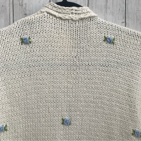 Fanm Mon Hand Knit embroidered blue rose cardigan cotton handcrafted XS/S NEW - Picture 10 of 15